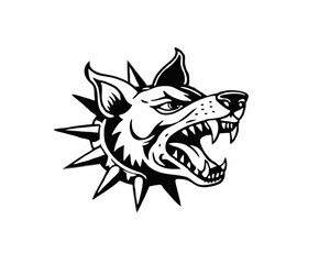 Aggressive Dog with Spiked Collar and Fierce Expression, Ready to Attack