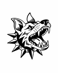 Aggressive Dog with Spiked Collar and Fierce Expression, Ready to Attack