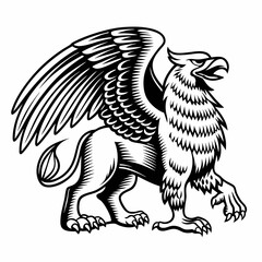 Detailed Griffin Illustration with Majestic Wings, Sharp Talons, and Noble Stance