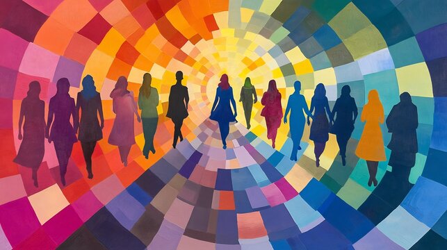 Symbolic representation of intersectionality in societal roles with overlapping themes of inclusion and equity