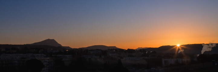 Sainte Victoire mountain in the light of a winter morning