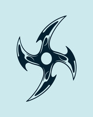 Black Ninja Shuriken with Unique Tribal Design on Blue Background