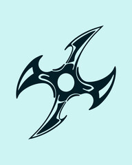 Black Ninja Shuriken with Unique Tribal Design on Blue Background