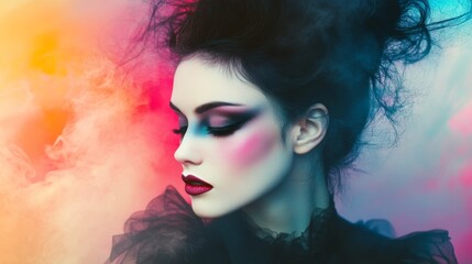 Fototapeta premium Surreal Woman Portrait with Abstract Makeup and Conceptual Art Style