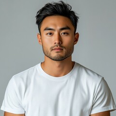 Obraz premium Asian descent male model wearing a plain t-shirt