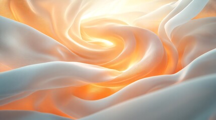 Fototapeta premium Swirling silk fabric glows warmly lit by soft golden light. AI Generated