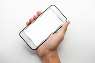 concept, cell phone in hand with white background, easy modification