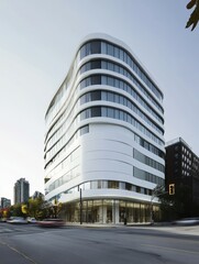 Obraz premium futuristic corner building located at an intersection