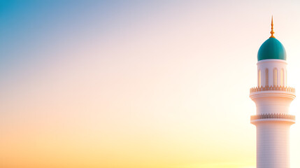 A serene image of a mosque at sunrise during Eid al-Fitr celebrations, symbolizing a new beginning