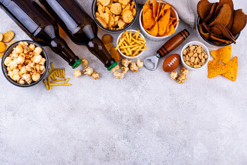 Beer and different snacks for Superbowl or football party