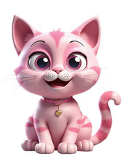 3d Pink cat character is smiling cheerfully