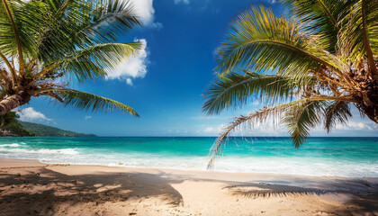 Fototapeta premium stunning tropical seaside with coconut palm tree ai generative
