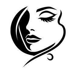 Abstract Black and White Woman Portrait: Minimalist and Elegant Line Art Design.  A stylish graphic illustration of female beauty and fashion.