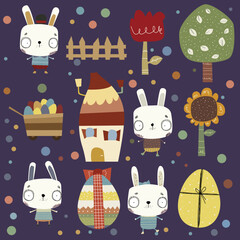 Cute Easter bunnies vector clip art