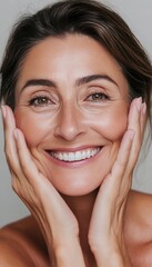 Radiant smiling mature woman exemplifying timeless beauty for anti aging product campaigns