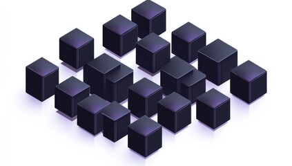 Obraz premium Abstract dark purple cubes isometrically arranged on white background.