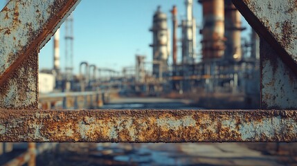 Rusty Frame Views Industrial Complex Warm Light. AI Generated