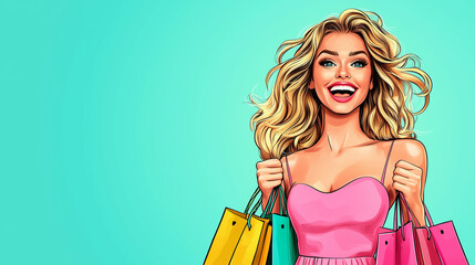 A woman is holding shopping bags and smiling