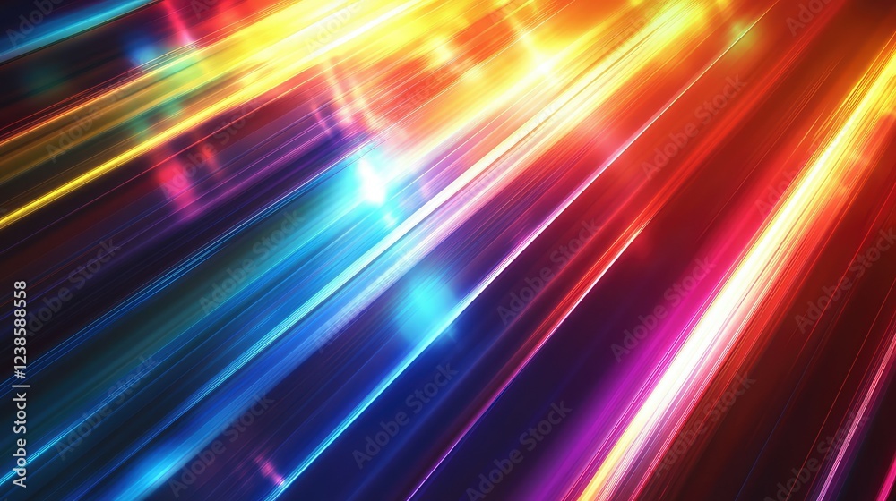 Poster vibrant light trails with colorful rays in motion creating a dynamic background for creative project