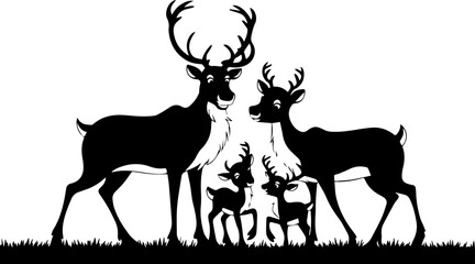 Collection of silhouettes of wild animals - the deer family, design for Xmas cards, banners and flyers, vector illustration isolated on white background.