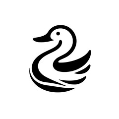 Elegant Minimalist Duck Logo Design: Black and White Vector Icon of a Swimming Bird. Perfect for Branding and Nature-Related Projects.