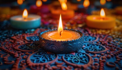 Diwali lamps arranged in a decorative pattern