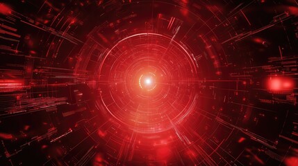 Abstract Red Digital Circles with Radiating Lines Representing Technology, Light, and Data in a Futuristic Background for Various Creative Projects