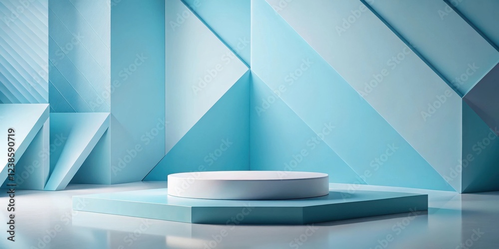 Aufkleber abstract minimalist product display with geometric blue background
