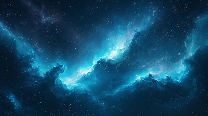 Glowing nebula cosmic dust swirls brilliantly dark blue space. AI Generated
