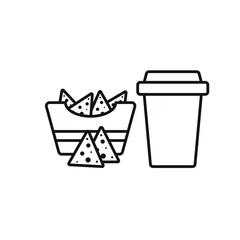 Drink and corn chips set food icon represents a crunchy and refreshing snack combo, perfect for café menus, fast food designs, and party-themed illustrations.
