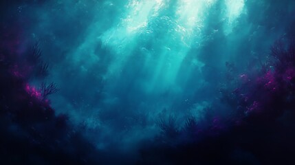 Fototapeta premium Mysterious Deep Ocean Scene Vibrant Teal and Purple Hues. AI Generated