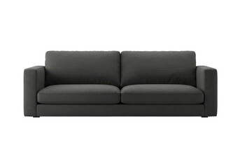 Obraz premium Minimalist dark gray fabric sofa with two large cushions and square armrests, isolated on white background