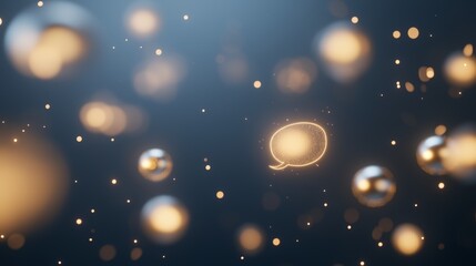 Abstract Golden Quote:  A shimmering, golden quote mark emerges from a sea of abstract orbs and shimmering light, a modern, evocative design that embodies the power of words and ideas.