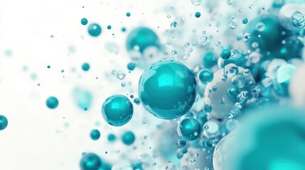 Abstract bubbles of various sizes floating in a smooth gradient of teal and blue, against a white, soft-focus background