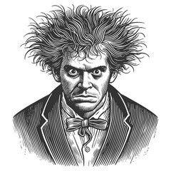 Mad Scientist with Wild Hair raster illustration