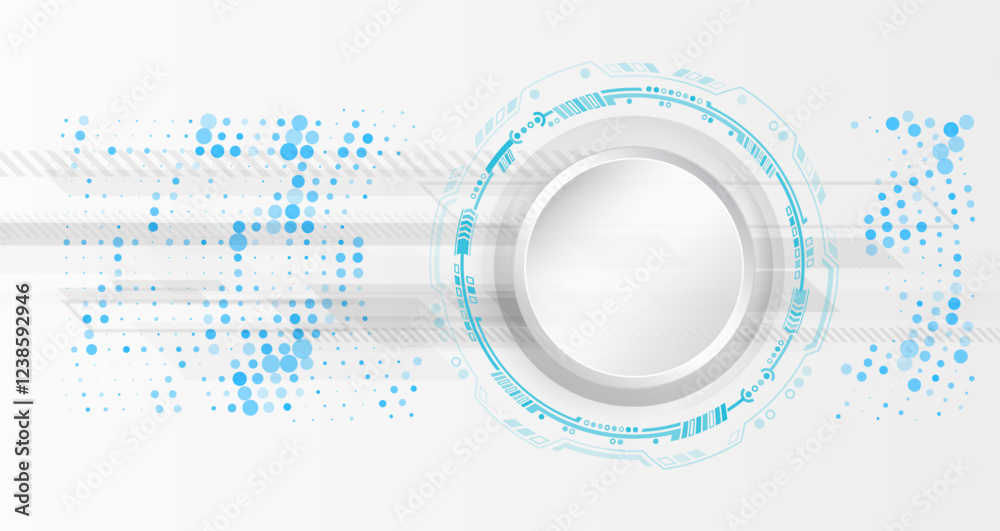 Aufkleber Sci-fi gray background with various technology elements. Science concept, circles with shadows and lines. Abstract hi tech communication for presentation or banner.