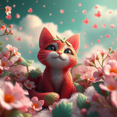 Fototapeta premium Fantasy image of a cute cat in a magical land. Rainbow, colors, macro, portrait.