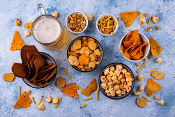 Beer and different snacks for Superbowl or football party