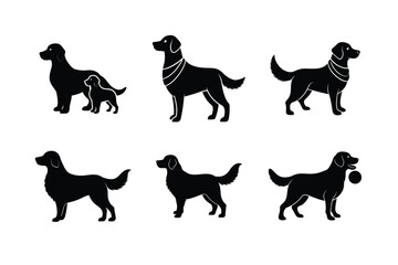 Golden Retriever dog silhouette set in black on white