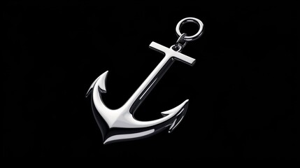 Yacht anchor featuring a sleek design, crafted from polished metal, isolated against a dark background to highlight its elegant structure and marine significance