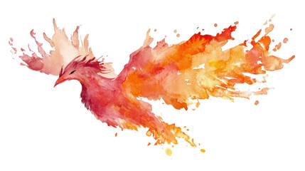 Phoenix bird flying with fiery wings on transparent background
