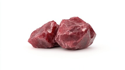 Fototapeta premium Rich rough garnet stone displaying deep red hues and subtle white streaks, showcasing natural beauty and mineral structure created over time in a controlled setting