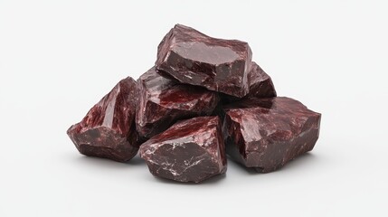 Rough garnet stones displaying rich red hues and natural textures set against a clean white background, showcasing the beauty of raw minerals in a striking presentation