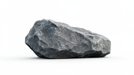 A rough stone featuring striking white accents rests against a neutral backdrop, highlighting its unique texture and natural form under the bright daylight