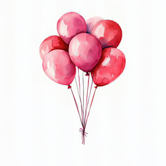 Watercolor Pink and Red Balloons