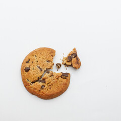 Broken Chocolate chip cookie isolated on white background