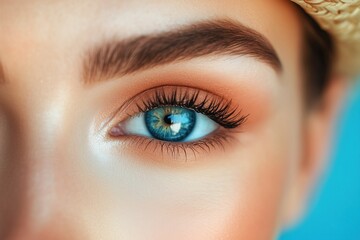 Obraz premium Captivating Summer Eye A Stunning CloseUp Portrait That Captures the Essence of a Perfect Summer Vacation, Full of Vibrant Colors, Excitement, Fun, and Memorable Adventures for All Senses