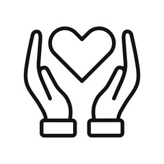 Hands holding heart linear icon. Love vector icon