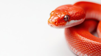 Obraz premium Elegant lunar snake with striking red and white colors against a clean white background, showcasing its beautiful scales and unique features in a serene setting