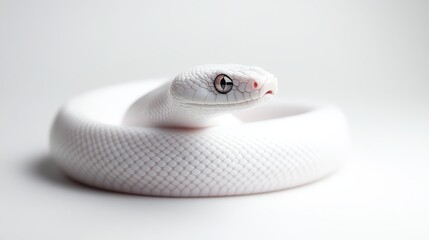 Fototapeta premium Lunar snake showcases elegant features against a soft white background, highlighting its mesmerizing scales and captivating presence
